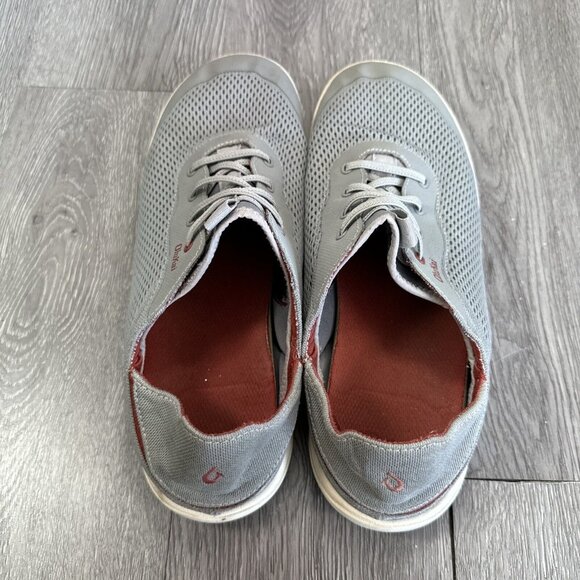 Olukai Moku Pae Men\'s Sz 10 M Gray Mesh Lace Up Low Top Breathable Boat Shoes